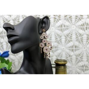 Pink Opalescence Floral Chandelier Gold-Tone Earrings